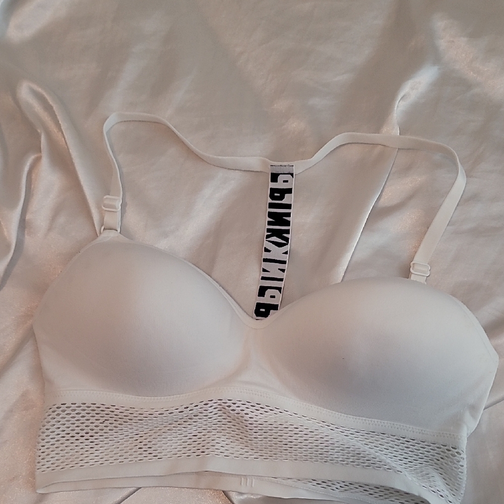 PINK Victoria's Secret White Mesh Longline T-Back Bralette